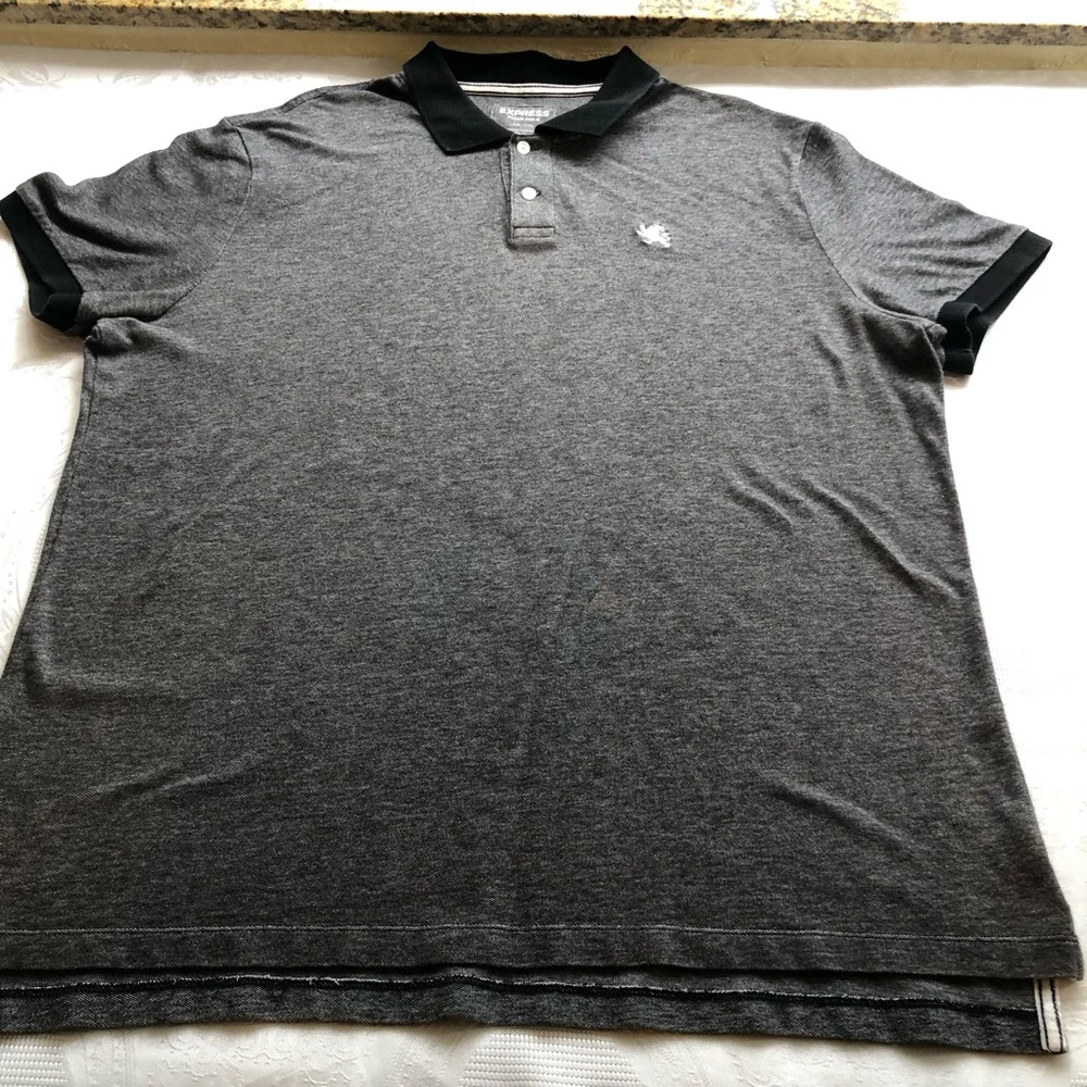 Express Pique Polo Gray Shirt Men’s Size XXL Short Sleeves Button-Up Casual-Fit